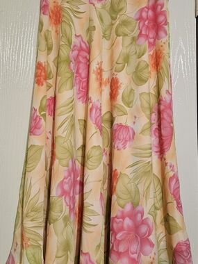 Floral Pink & Peach A-Line Maxi Skirt